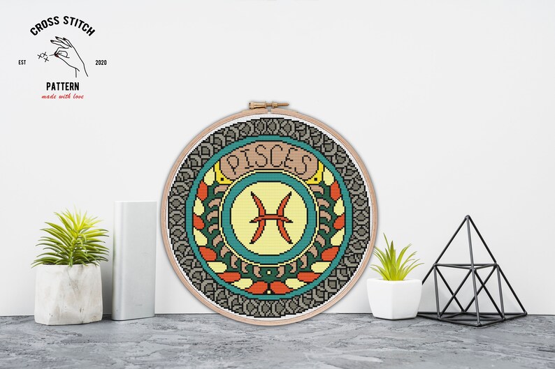 Korsstygnsmönster med stjärntecken Fiskarna Astrologiskt teckenbroderi Stjärnsymbol Väggdekorationer Mandala korsstygn bild 9