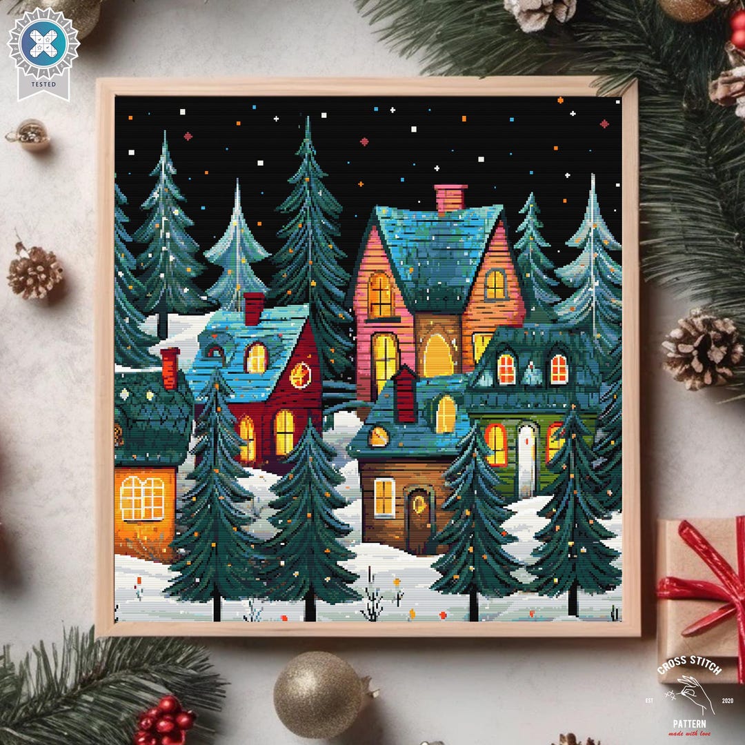 Christmas Cross Stitch Pattern Winter Village Embroidery Advent ...