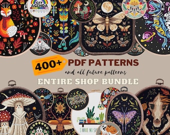 Entire Shop Bundle cross stitch pattern Access lifetime pack Witchy Moth Folk full coverage cottagecore embroidery instant download pdf