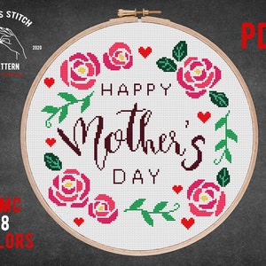 Mothers Day cross stitch pattern Best mom ever embroidery Counted Cross Stitch DIY Gift for Mum floral cross stitch Chart Embroidery design