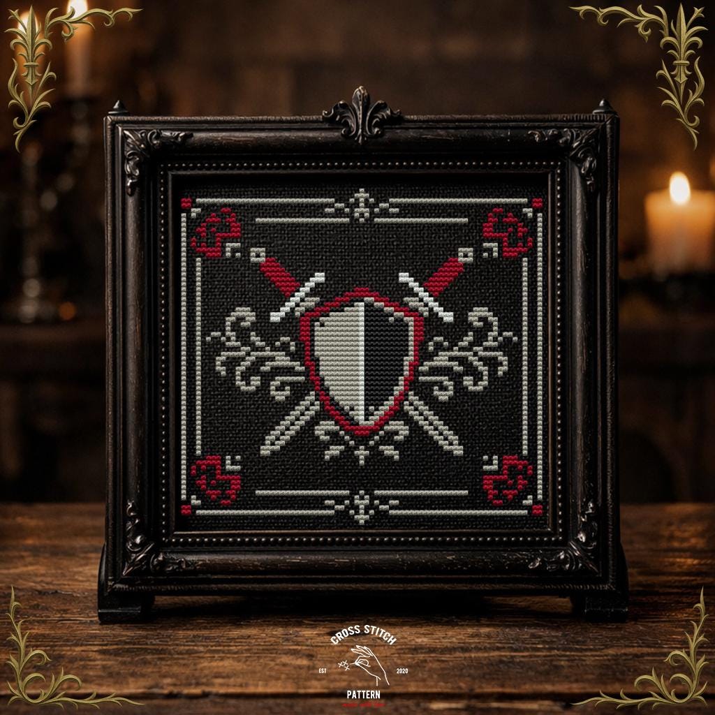 Medieval Knight Cross Stitch Pattern, Gothic Armor Embroidery PDF, Dark ...