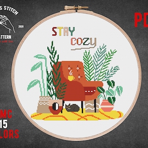 Plant cross stitch pattern Homely houseplants embroidery Modern embroidery Plants in pots Cactus theme Home decor Stay cozy Diy gift for her