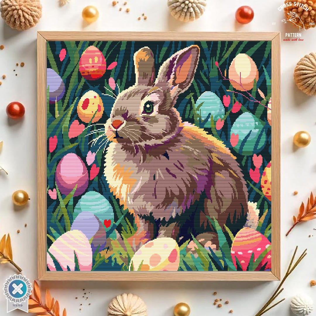 Easter Bunny Cross Stitch Pattern Easter Basket Embroidery Easter Eggs ...