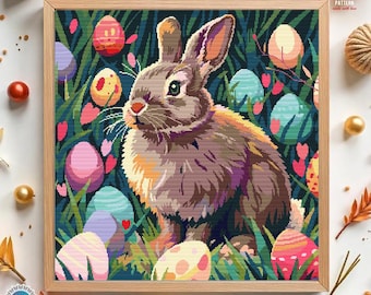 Easter Bunny Cross Stitch Pattern Easter basket embroidery Easter eggs Embroidery Cute Rabbit Easter Decoration cross stitch Easter sunday