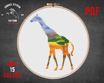 Giraffe silhouette cross stitch pattern Safari embroidery African Animals xstitch Savannah Silhouette Wild Landscape Kids room wall decor