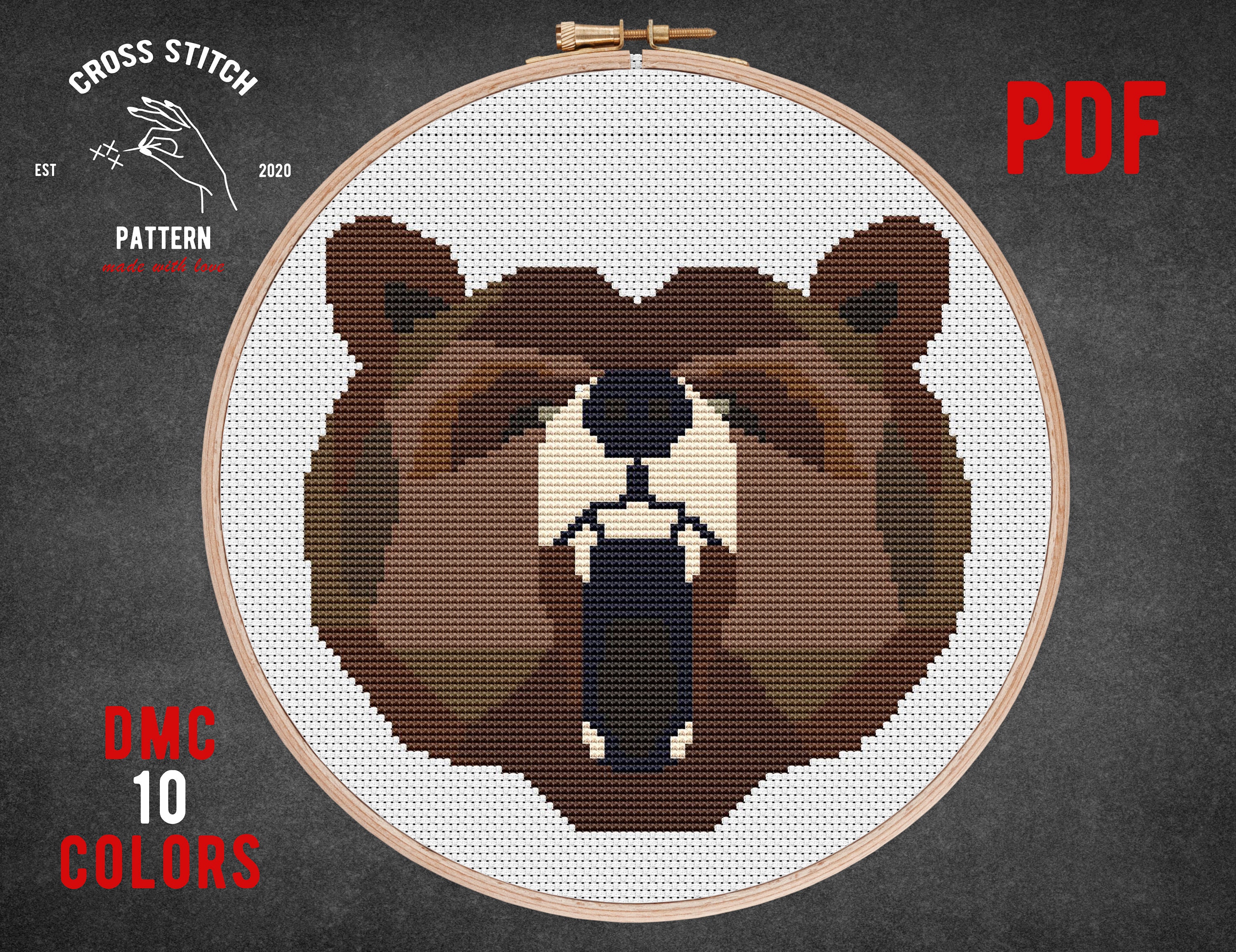 Sewing & Needlecraft Geometric Bear Cross Stitch Pattern PDF format