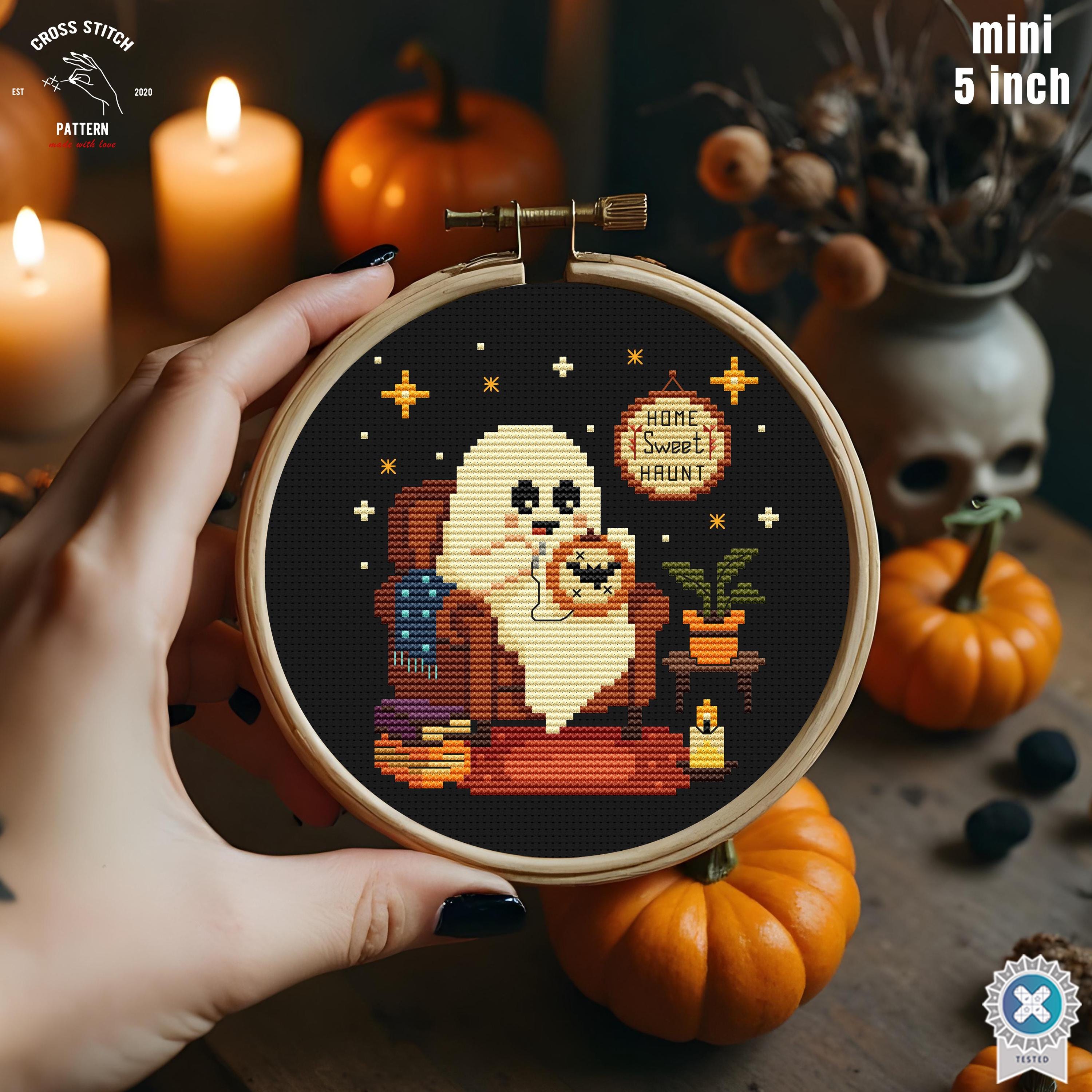 Tiny Halloween Cross Stitch Pattern Funny Ghost Embroidery Creepy Cute ...