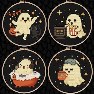 Tiny Halloween Cross Stitch Pattern Funny Ghost Embroidery Creepy Cute ...