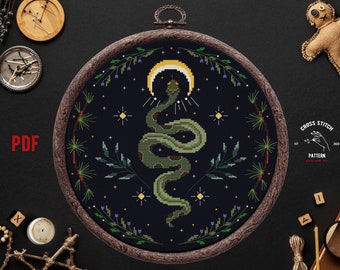 Slang kruissteek satanische kruissteek gotische kruissteek Witchy reptiel borduurwerk bloemen slang occulte kruissteek maan borduurwerk pdf