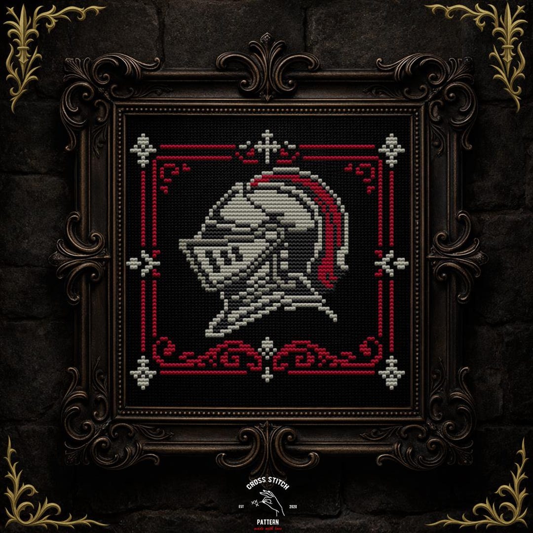 Medieval Knight Helmet Cross Stitch Pattern, Gothic Armor Embroidery ...