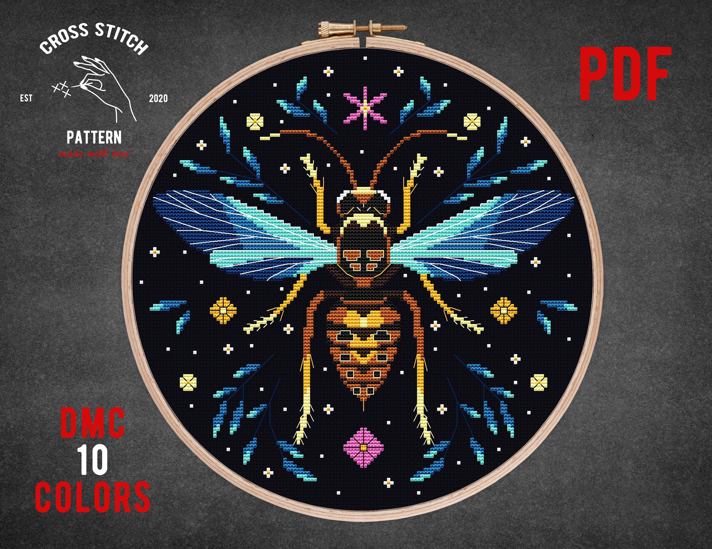 Wasp Cross Stitch Pattern Modern Cross Stitch Bee Embroidery Bumblebee ...