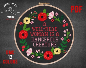Citas patrón de punto de cruz Texto vulgar xstitch Divertido bordado cocina decoración de la pared bordado corona de flores Decoración del hogar Gráfico subversivo