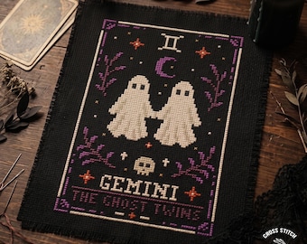 Kruissteekpatroon spook: Tweelingen Zodiac Tarot Halloween Witchy (pdf-patroon)
