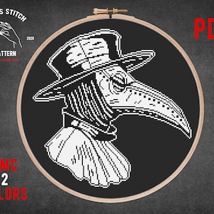 Plague doctor cross stitch pattern Death skull theme Mystical pentagram embroidery Wicca Pagan Symbol Witch stitch