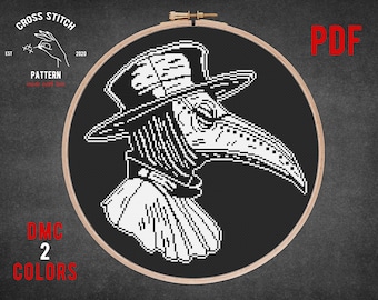 Médico da peste, padrão de ponto cruz, tema de caveira da morte, bordado de pentagrama místico, símbolo pagão Wicca, ponto de bruxa