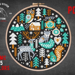 Ornement de Noël scandinave motif de point de croix animaux des bois décorations de Noël broderie thème nordique tableau cadeau de vacances