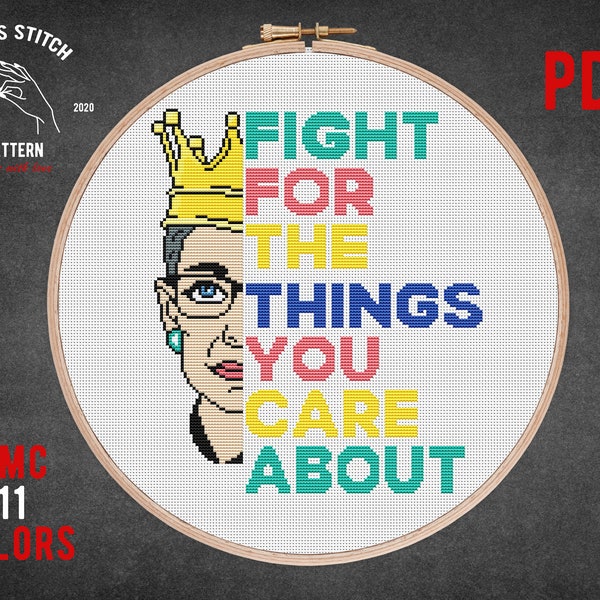 Ruth Bader Ginsburg cross stitch pattern, Female cross stitch with feminist quotes, RBG I Dissent Embroidery Vulgar xstitch design pdf