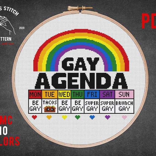 LGBT Pride Gay Lesbian Trans bisexual - grille point de croix - Agenda gay Broderie rigolote - Vulgaire point de croix compté