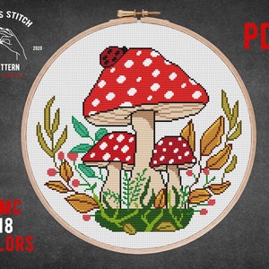 Pilze Amanita Kreuzstich Muster Botanische Kreuzstich Küche Wanddekor Fliegenpilz Stickerei Plant xstitch Zimmerpflanzen xstitch