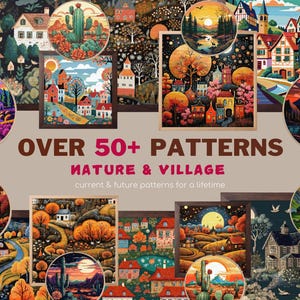 Bundle maisons de village grille point de croix désert point de croix chalet point de croix Nature paysage folk art ville montagne couverture complète