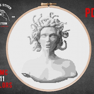 Medusa Gorgon cross stitch pattern Antiquity statue embroidery Mythical greek sculpture cross stitch Modern Statue Embroidery design pdf