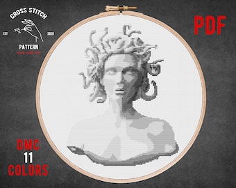 Medusa Gorgon cross stitch pattern Antiquity statue embroidery Mythical greek sculpture cross stitch Modern Statue Embroidery design pdf