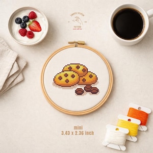 Chocolate Cookies Cross Stitch Pattern, Mini Baking Embroidery PDF, Cute Kitchen Food Easy Beginner Funny Quick Stitch Design