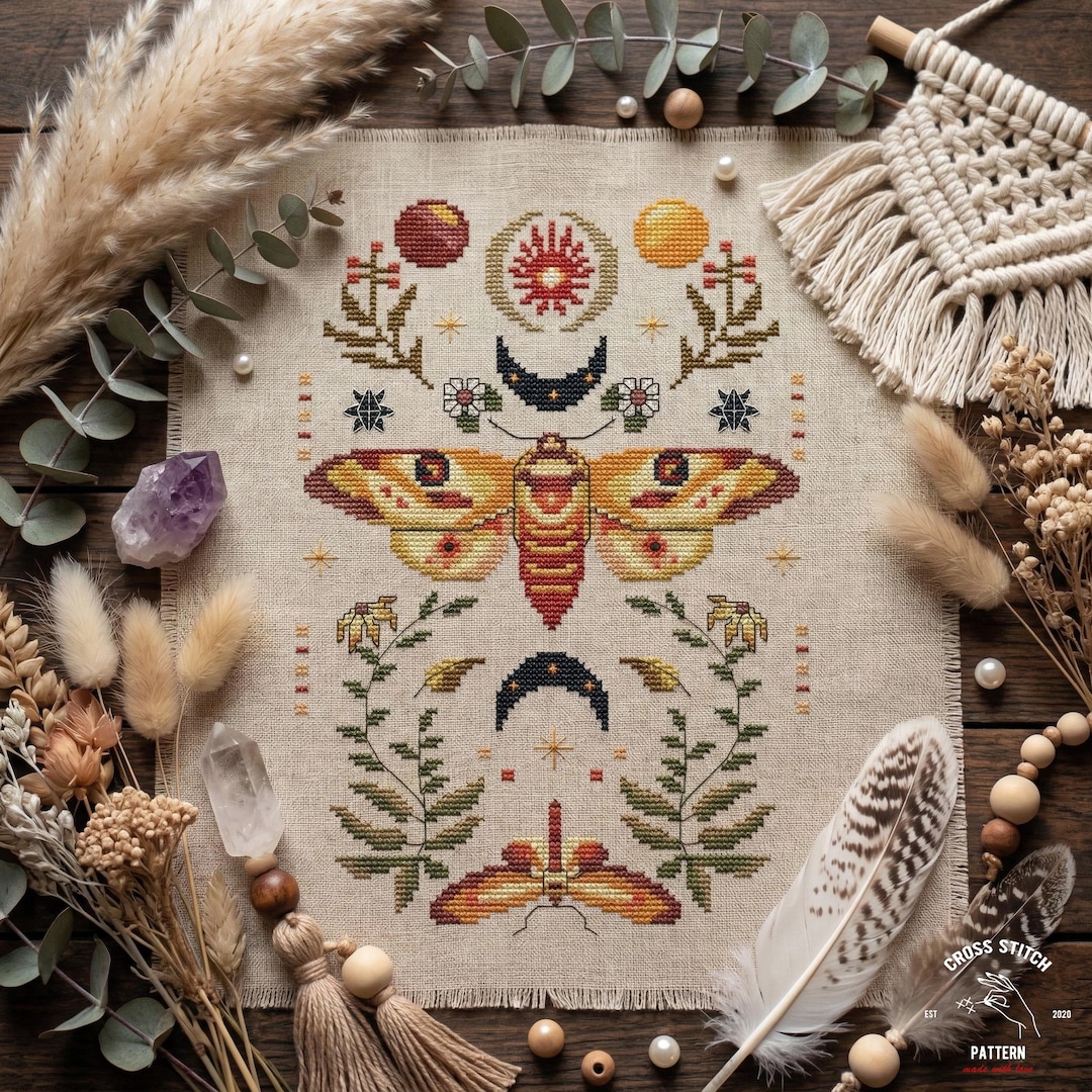 Witchy Insect Pattern Witchy Moth Cross Stitch Pattern PDF, Celestial Insect Embroidery Chart ...