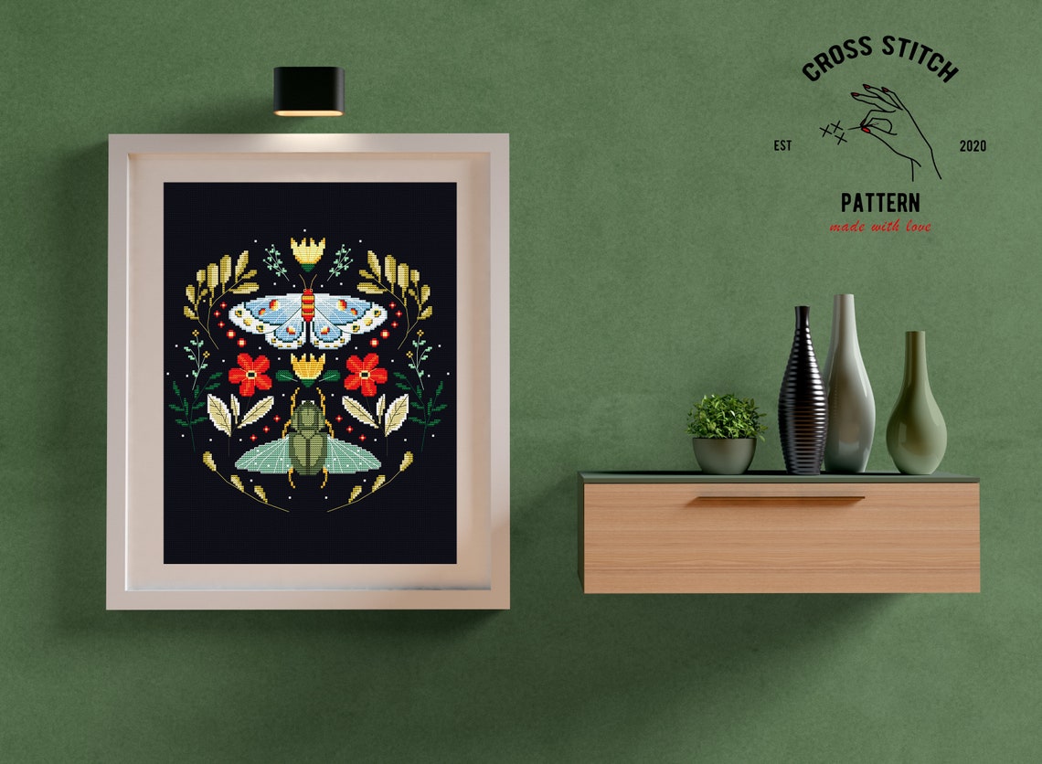Elol Pattern Moth Cross Stitch Pattern Insect Cross Stitch Witchy Cross Stitch ...