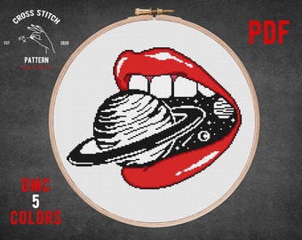 Modern cross stitch pattern Galaxy embroidery Space theme Astronaut moon phase xstitch Funny geeky gift
