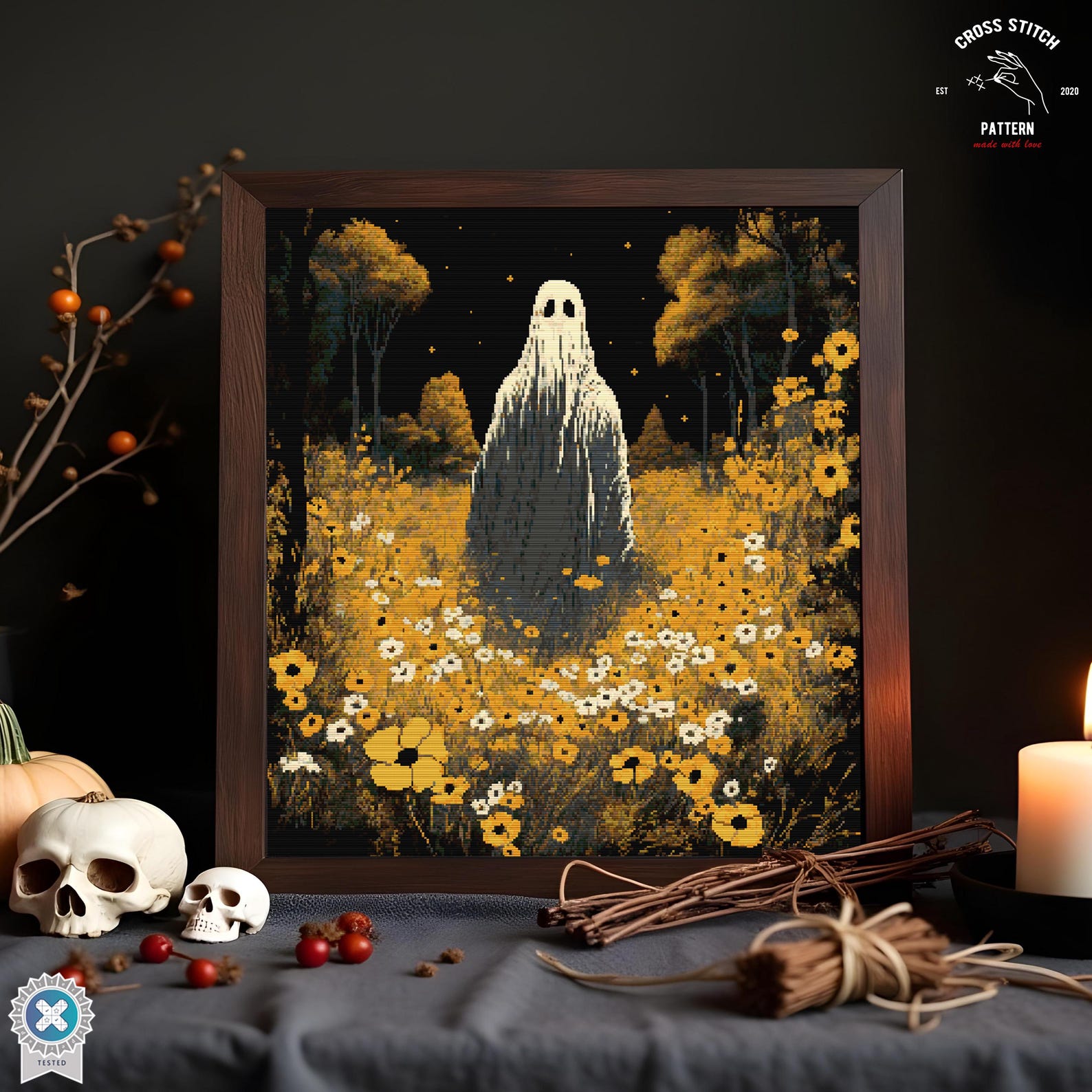 Halloween Cross Stitch Pattern Spooky Cross Stitch Creepy Ghost Cross ...