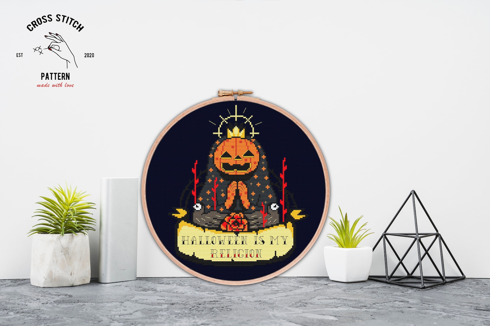 Halloween Pumpkin Cross Stitch Pattern Ghost Embroidery Space - Etsy