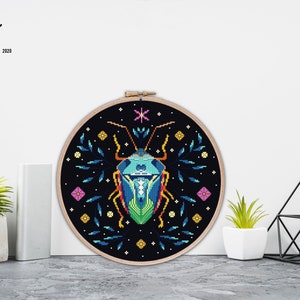 Beetle cross stitch pattern Modern cross stitch Bug embroidery Firefly witchy chart Luna Moth cross stitch Gothic Ornament flower home decor image 9