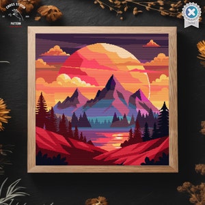 Kreuzstich Anleitung Berg Kreuzstichmuster Zählbild Vollmond Kreuzstich Stickmuster Vorlage Zählbild Stickvorlage Kreuzstich Anleitung