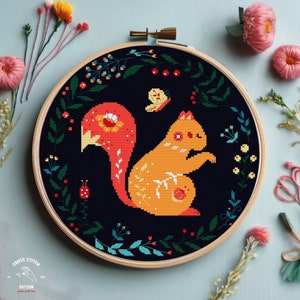 Scandinavian cross stitch Folk cross stitch pattern Squirrel xstitch Nordic embroidery Cottagecore vintage ornament Modern folk embroidery