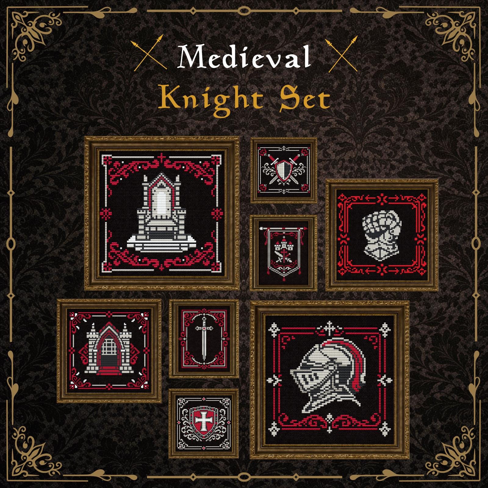 Medieval Knight Cross Stitch Pattern, Gothic Armor Embroidery PDF, Dark ...