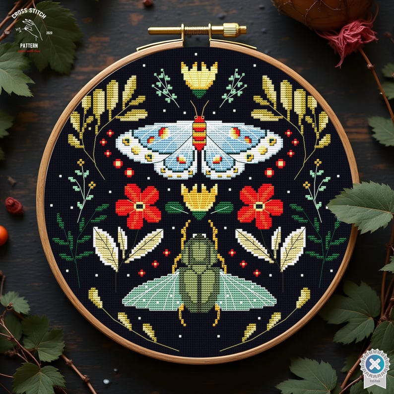 Witchy Insect Pattern Moth Cross Stitch Pattern Bug Embroidery Insect Cross Stitch Witchy ...