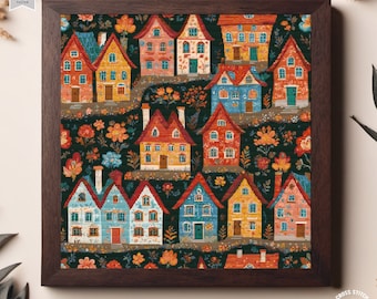 Village cross stitch pattern Colorful Houses Folk art town Countryside Town embroidery City Landscape cross stitch Nature cottagecore chart