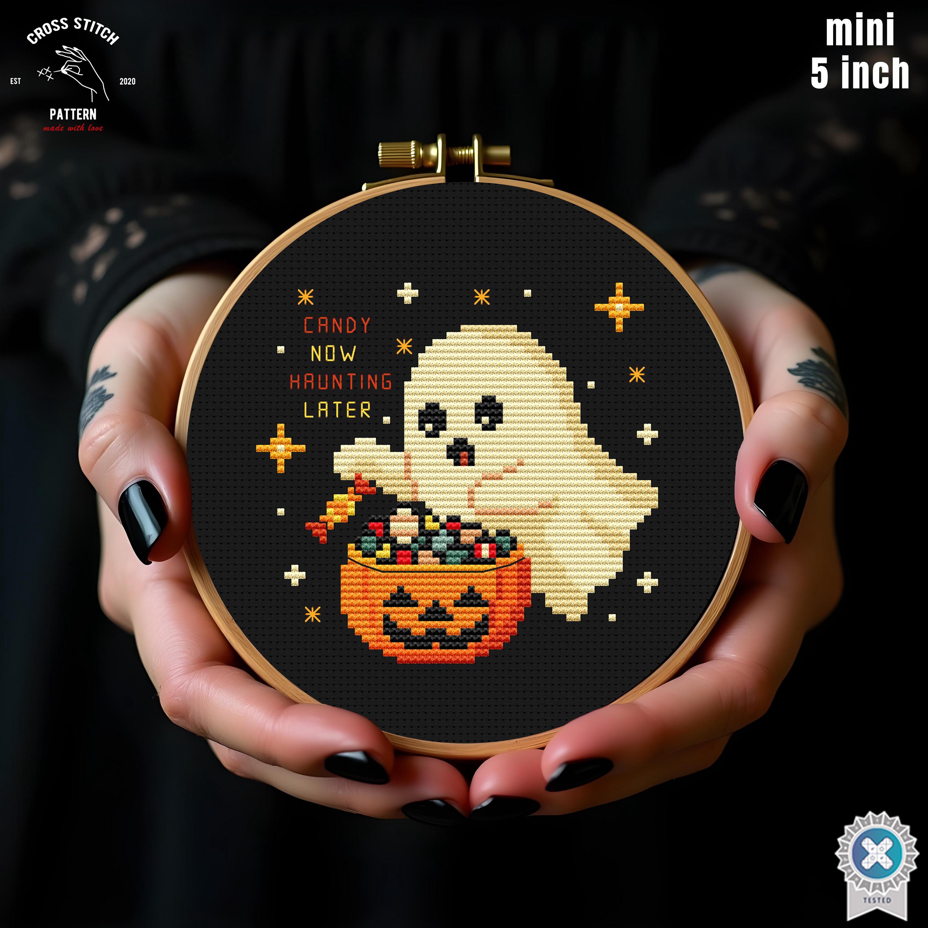 Tiny Halloween Cross Stitch Pattern Funny Ghost With Candy Bucket ...