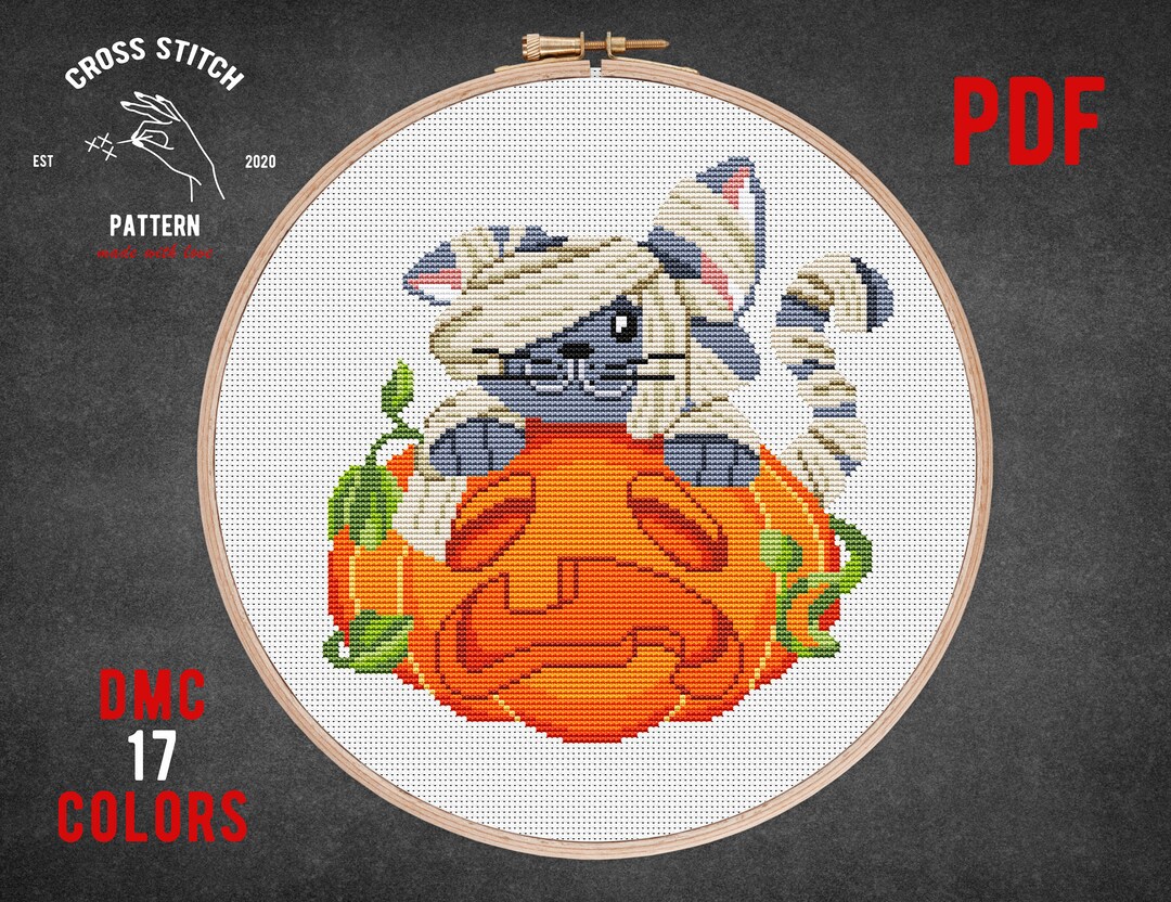 Halloween Cat Cross Stitch Pattern Ghost Pumpkin Embroidery Spooky ...