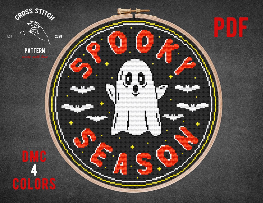 Halloween Ghost Cross Stitch Pattern Pumpkin Embroidery Spooky Season ...