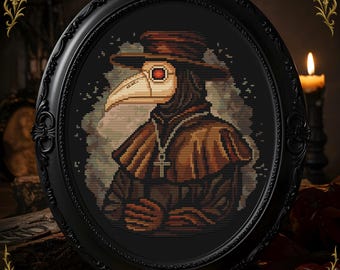 Plague Doctor Cross Stitch Pattern Gothic Cross Stitch Occult Witchy Medieval Embroidery Dark Academia Fantasy PDF Instant Download