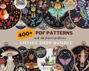 Entire Shop Bundle cross stitch pattern Access lifetime pack Witchy Moth Folk full coverage cottagecore embroidery instant download pdf