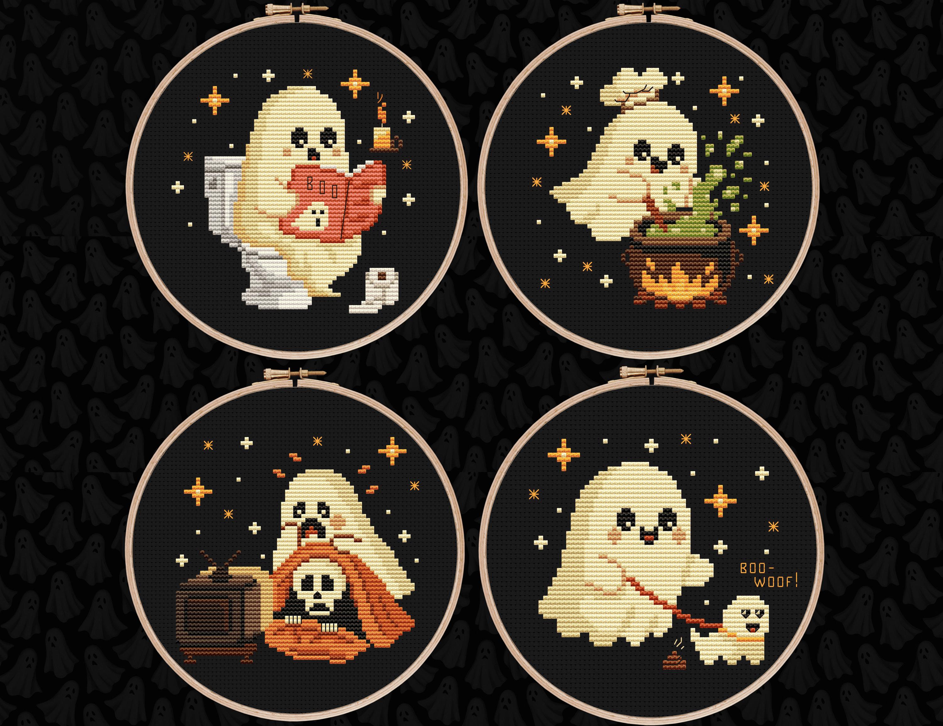 Tiny Halloween Cross Stitch Pattern Funny Ghost Embroidery Creepy Cute ...