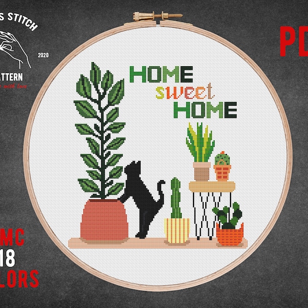 house plants cross stitch pattern Home sweet home quote indoor plants Monstera plant embroidery hanging homely houseplants mothers day gifts