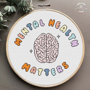 Mental Health cross stitch pattern quote cross stitch Funny modern Human anatomy cross stitch Brain Embroidery Easy beginner cross stitch
