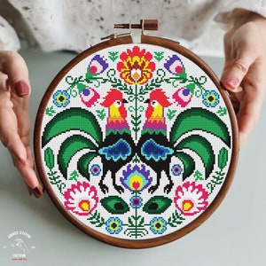 Polish cross stitch pattern Rooster cross stitch Scandinavian cross stitch Folk art cross stitch Nordic ornament cottagecore embroidery