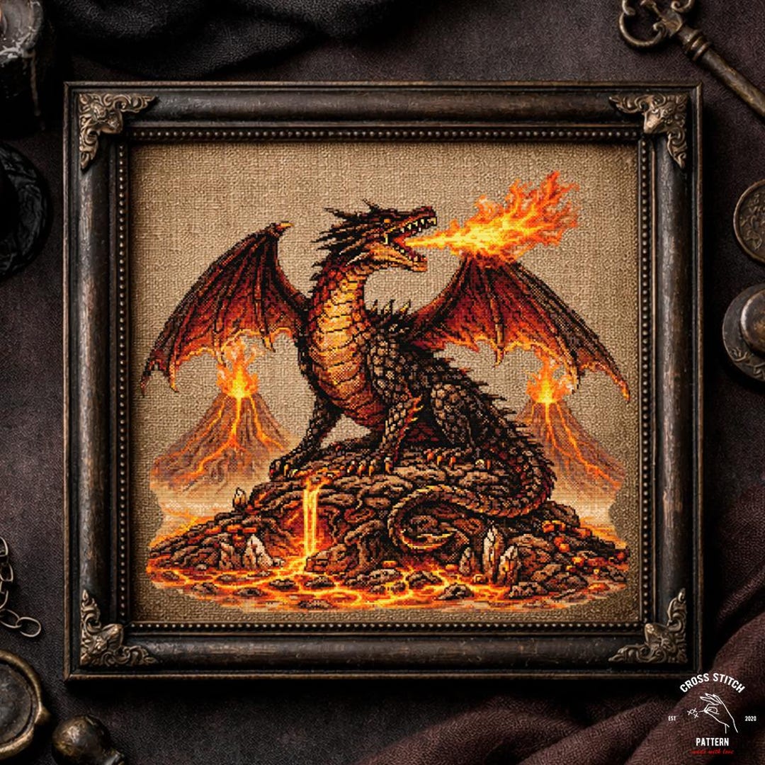 Fire Dragon Cross Stitch Pattern Fantasy Dragon Embroidery Gothic ...
