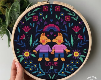 Bisexual cross stitch Pride cross stitch pattern Gay Lesbian LGBT cross stitch Gay agenda Feminist Vulgar counted cross stitch Floral flower
