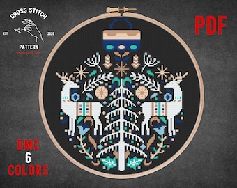 Christmas decoration cross stitch pattern Scandinavian Christmas ornament embroidery Folk theme Holiday home decor chart